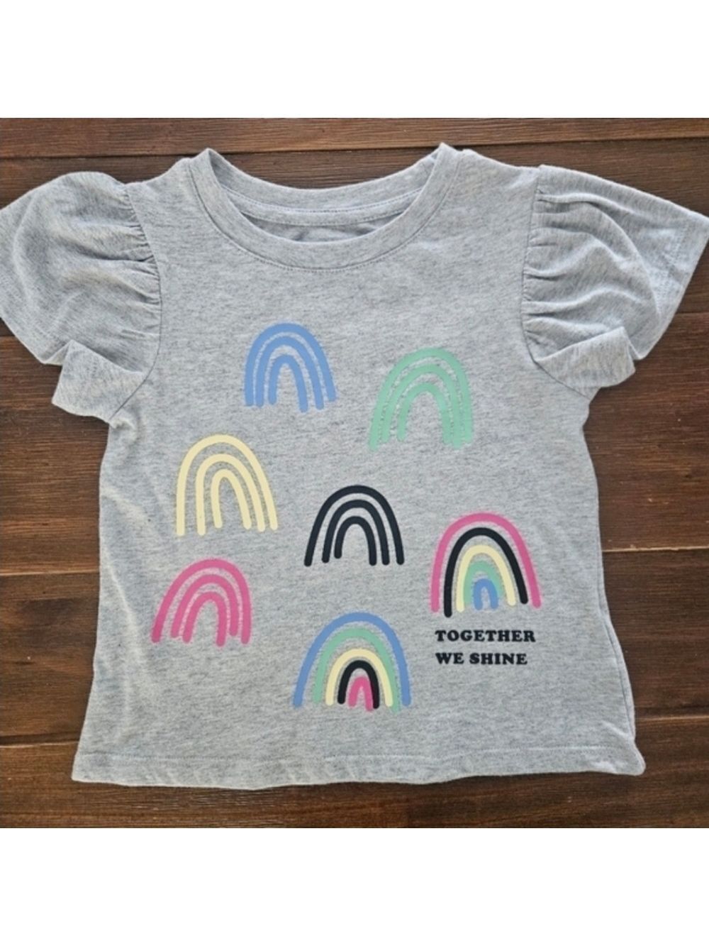 CLEARANCE GAP GIRL'S T-SHIRT GREY WITH RAINBOWS, SHORT SLEEVES, 4